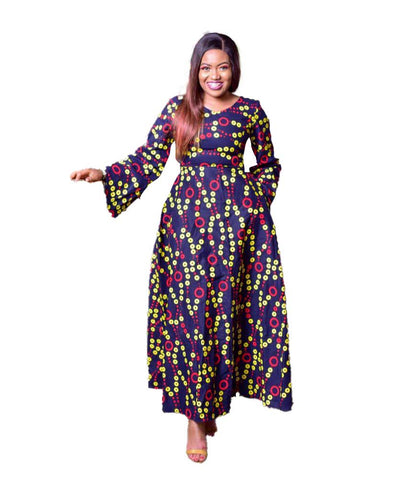 Full-neck Maxi Dress - Multicolor