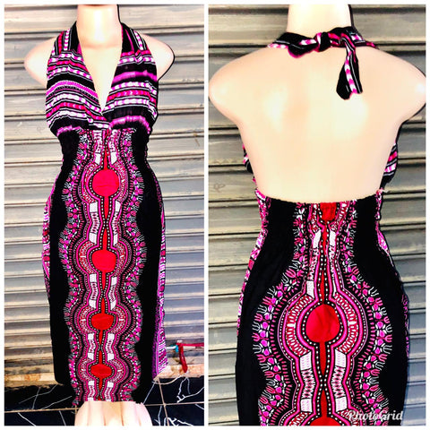 Soft Kitenge cotton Dashiki open back bodycon Dress