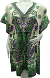 Women’s Ethnic Cotton Rayon Short Sleeves Dress - Green & Orange