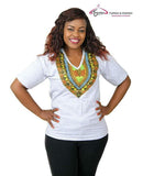 Heart Embroidered Dashiki Print Women's Top