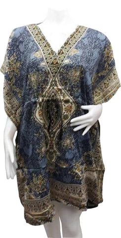 Women’s Ethnic Cotton Rayon Short Sleeves Dress - Blue - Green