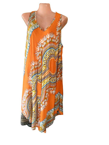Casual Soft-cotton Dashiki Dress (Orange)
