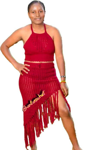 Two-Piece Crotchet Dress with Laces - Red