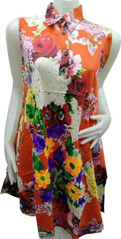 Women’s Ethnic Cotton Floral Dress - Orange