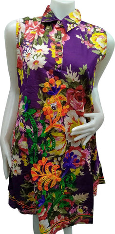 Women’s Ethnic Cotton Floral Dress - Purple