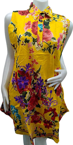 Women’s Ethnic Cotton Floral Dress - Yellow