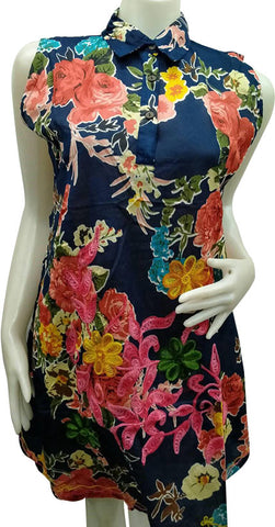 Women’s Ethnic Cotton Floral Dress - Neavy Blue