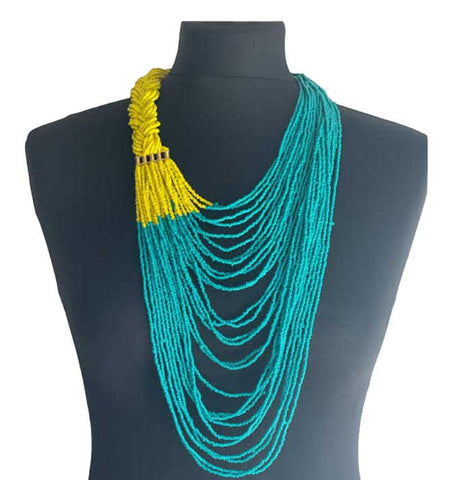 Handcrafted Full-neck Vest Necklace (Yellow/Cyan)