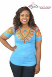 Heart Embroidered Dashiki Print Women's Top