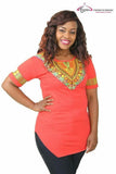 Heart Embroidered Dashiki Print Women's Top