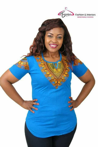 Heart Embroidered Dashiki Print Women's Top