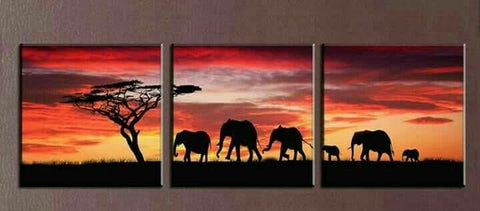 Elephant Walk Tri-Panel -Acrylic Wall Art