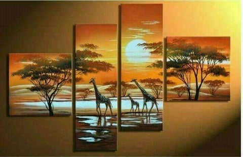 Giraffes Golden Sunset Multi-panel Acrylic Wall Art