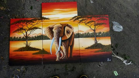 Lone Elephant Tri-panel Acrylic Wall Art