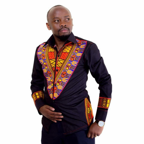 Veer's collection - Authenthic tailor made long sleeved collared Ankara Shirt