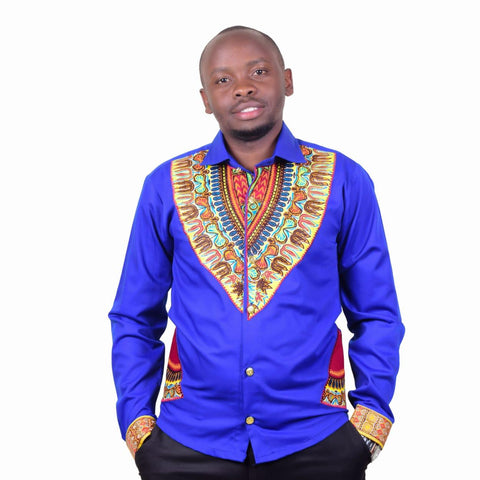 Veer's collection - Authenthic tailor made long sleeved collared Ankara Shirt