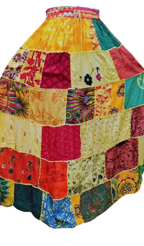 Women's Cotton Skirts - Loose Floral Skirts - Yellow-Red