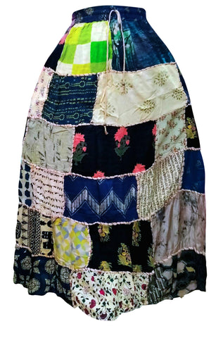 Women's Cotton Skirts - Loose Floral Skirts - Multicolor Blue-White