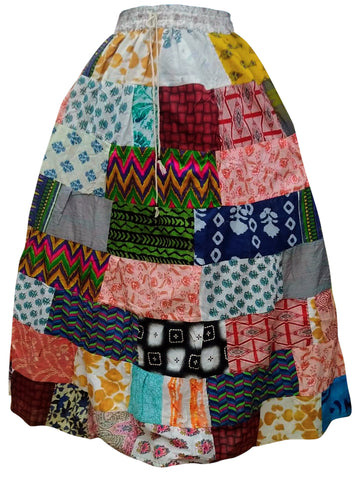 Women's Cotton Skirts - Loose Floral Skirts - Multicolor Green-White