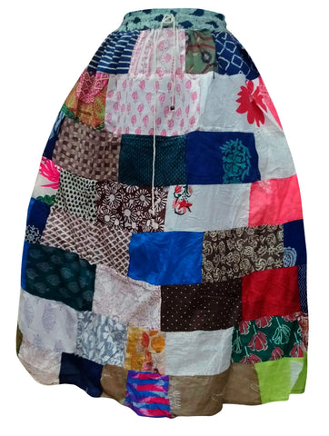 Women's Cotton Skirts - Loose Floral Skirts - Multicolor Blue White