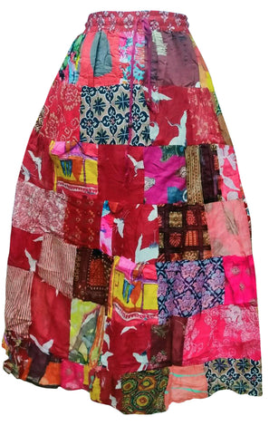 Women's Cotton Skirts - Loose Floral Skirts - Red 2