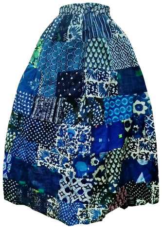 Women's Cotton Skirts - Loose Floral Skirts -Blue