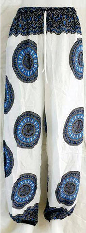 Soft Kitenge Cotton Dashiki Palel Pants - Closed Bottoms - Blue - White - Red