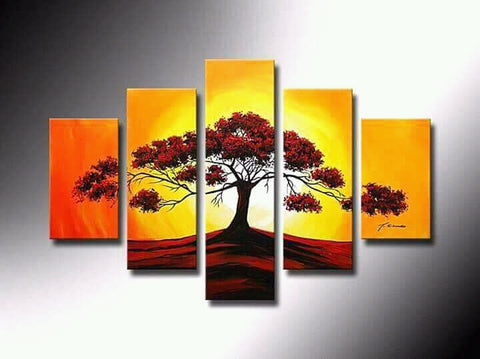 Red Canopy Framed Multi-Panel Acrylic on Canvas Wall Art