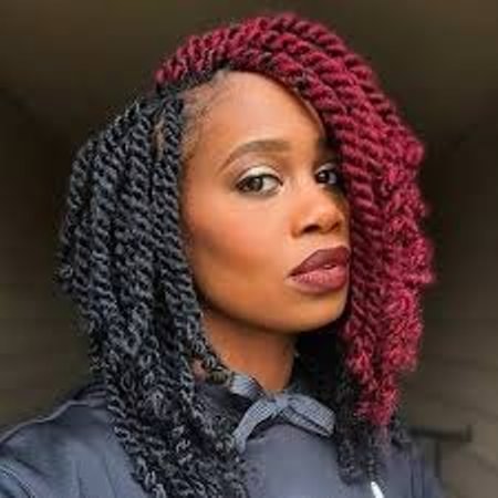 Short Kinky hand-braided Curly twisted Wigs - Black-Red Fusion