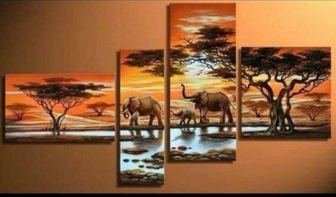 Walking Elephants Framed Multi-Panel Acrylic Wall Art