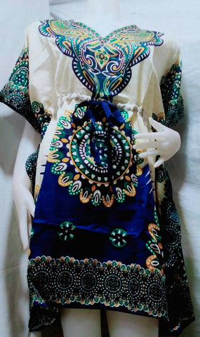 Women’s Ethnic Cotton Rayon Short Sleeves Dress - Blue