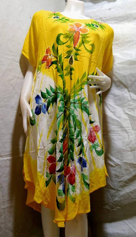 Women’s Ethnic Cotton Rayon Short Sleeves Dress - Sunflower Yellow